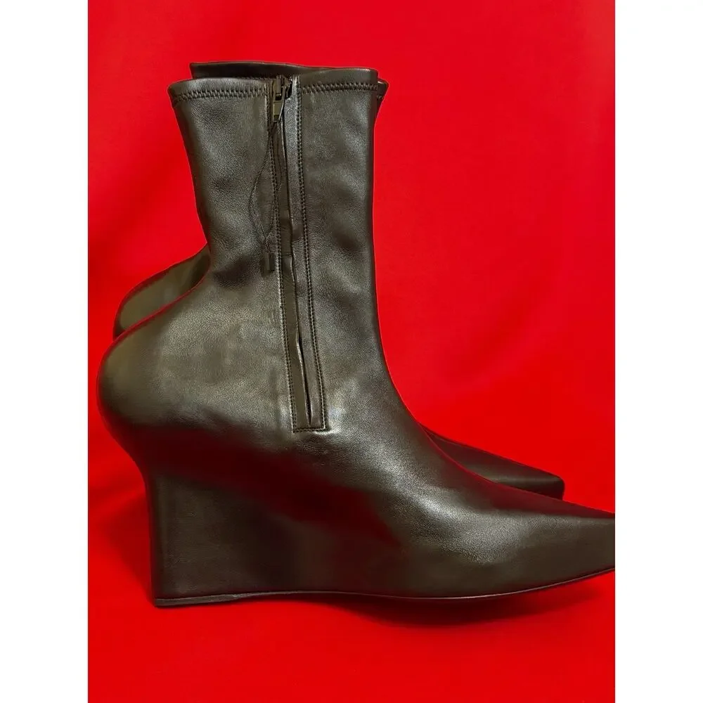 $1734 Sz 40 US 9 ❤️ Givenchy Women Wedge Ankle Black Comfortable Sock Boots